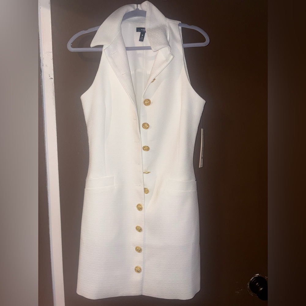 Bridal Aqua White Mini Dress with Gold Buttons